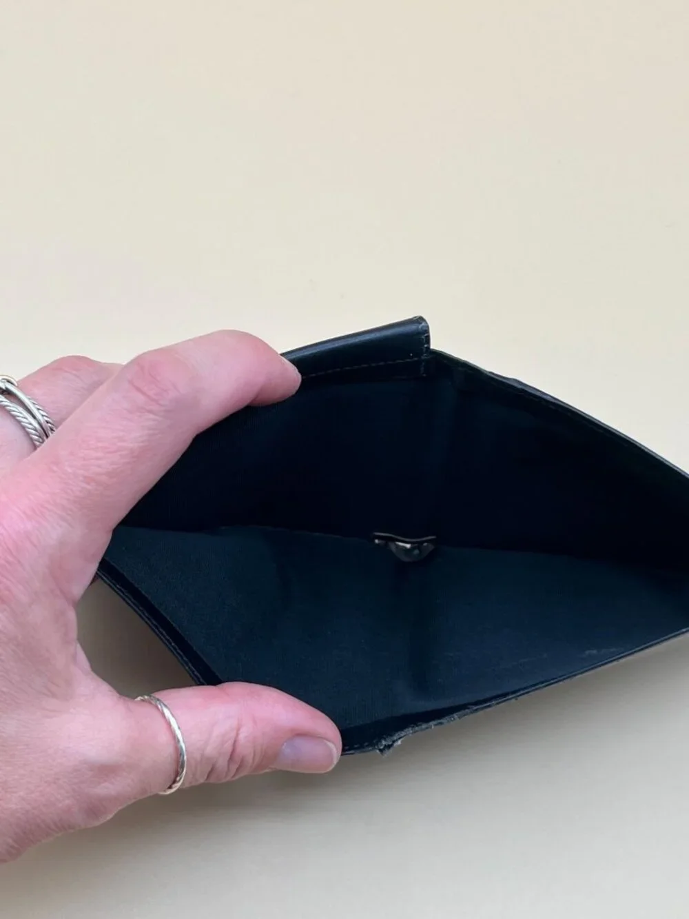 Celine Paris Black Leather Bifold Wallet Embossed Blason Logo Metal Corner Caps